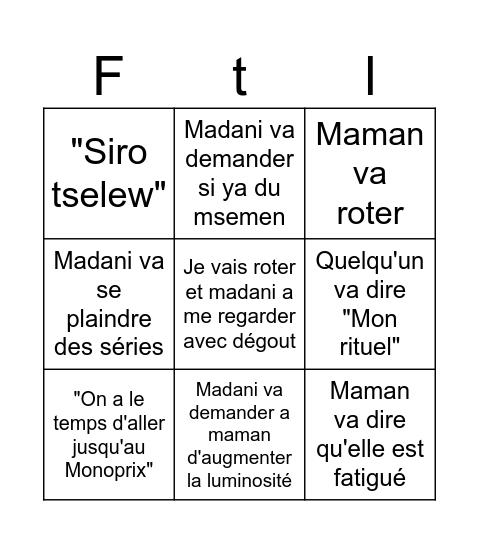 Futulu bongo Bingo Card