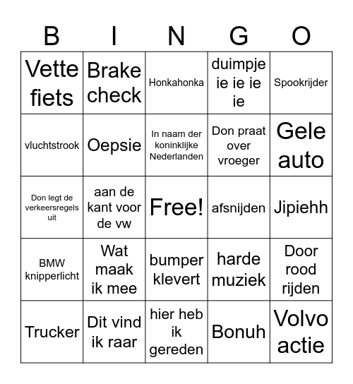 Game meneer Bingo Card