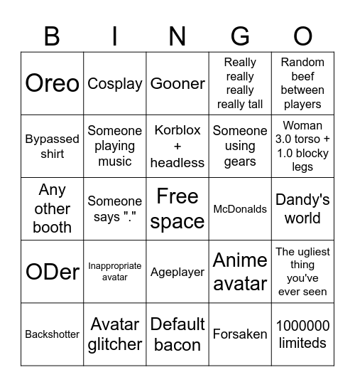 Catalog Avatar Creator Public Server Bingo Card