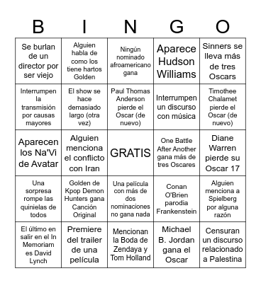 OSCARES 2026 Bingo Card