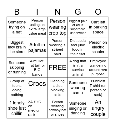 Walmart Bingo Card