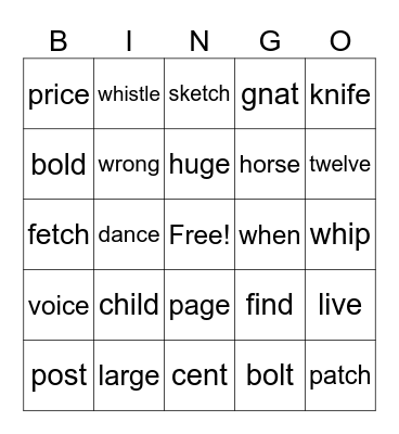 Review Intervention Bingo Card