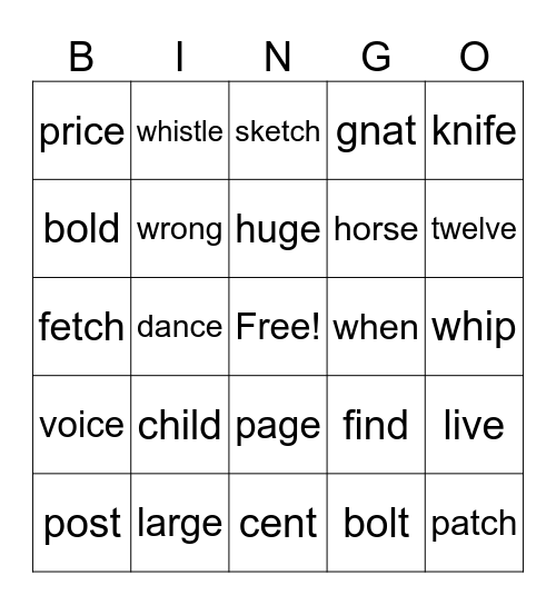 Review Intervention Bingo Card