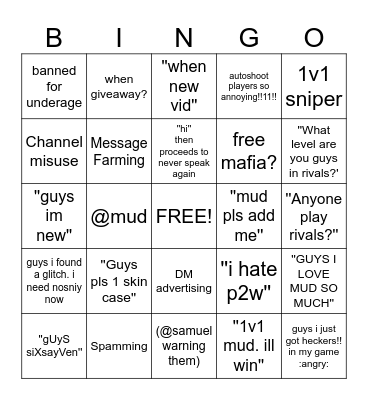 NEW MUDHUB PLAYER BINGO Card