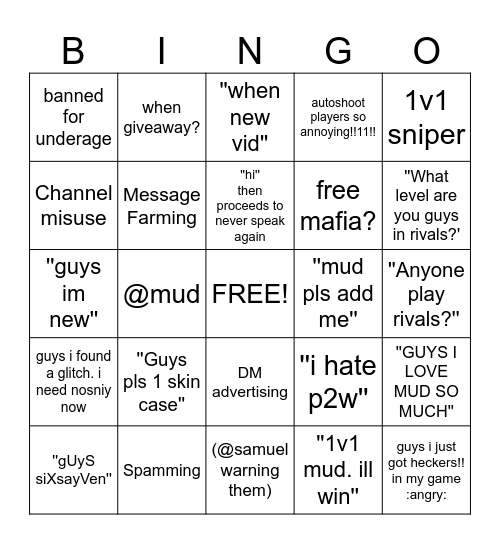 NEW MUDHUB PLAYER BINGO Card