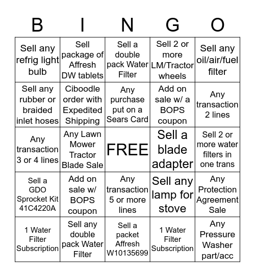 PLAY TO WIN Bingo Card