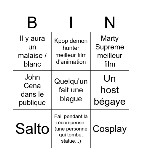 Bingo OSCAR d'Oscar Bingo Card