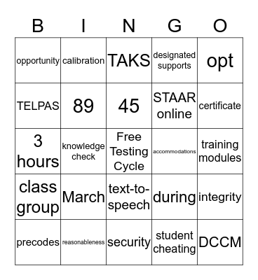 Campus Administrators LOVE State Testing Bingo Card