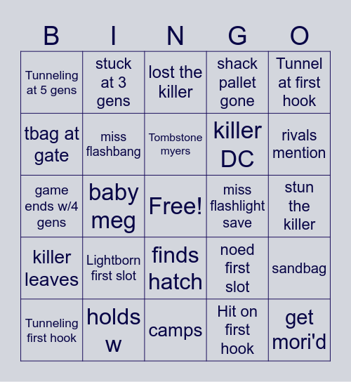 Dead by Daylight Bingo Card