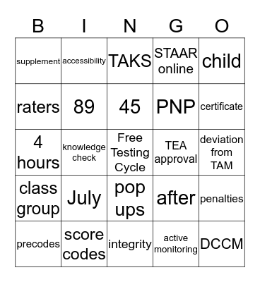 Campus Administrators LOVE State Testing Bingo Card