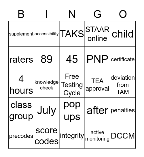 Campus Administrators LOVE State Testing Bingo Card