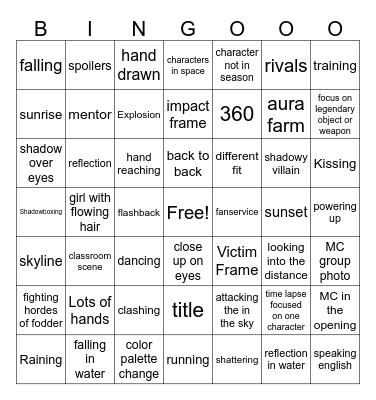 Anime Opening Bingo Card
