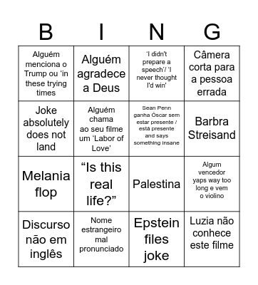 Óscares com Elas 2026 Bingo Card
