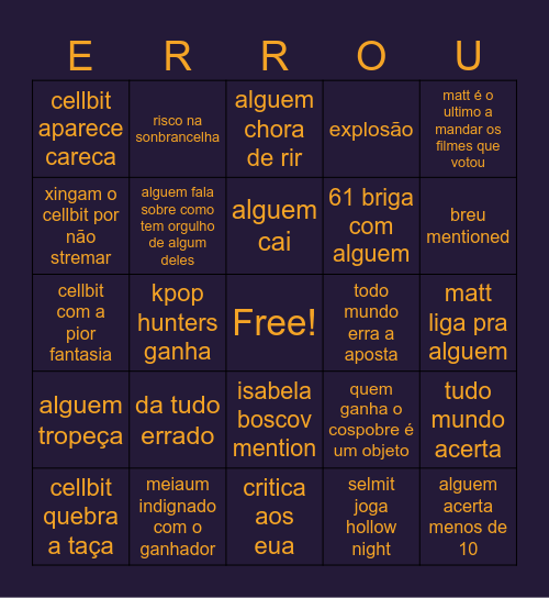 errou rodou Bingo Card