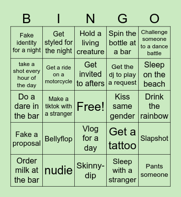 Spring Break Bingo Card