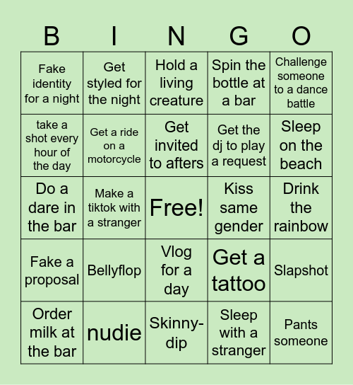 Spring Break Bingo Card