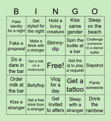 Spring Break Bingo Card