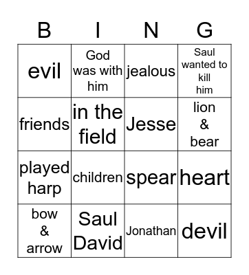 David and Jonathan Bingo Card