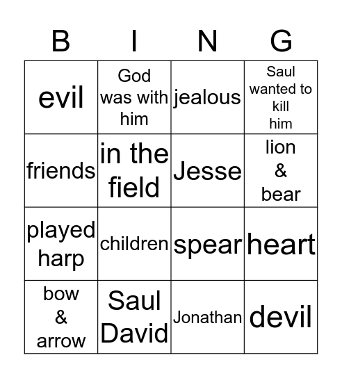 David and Jonathan Bingo Card