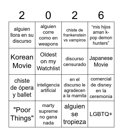 OSCARS Bingo Card