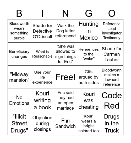 Kouri Richins Closing Bingo - LawNerd Edition Bingo Card