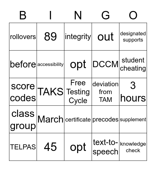 Campus Administrators LOVE State Testing Bingo Card