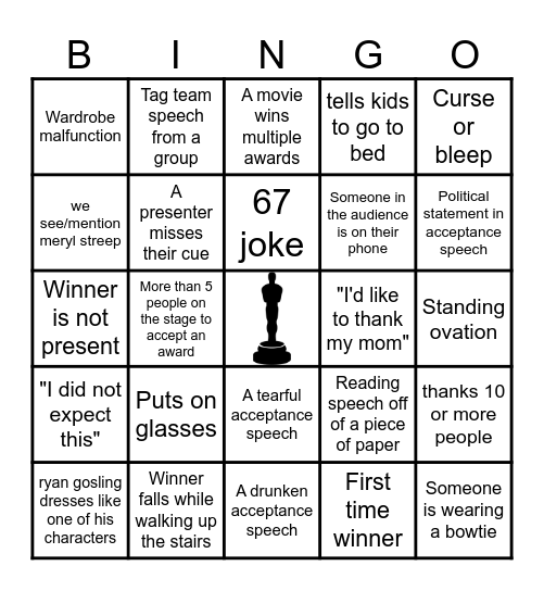Oscars Bingo Card