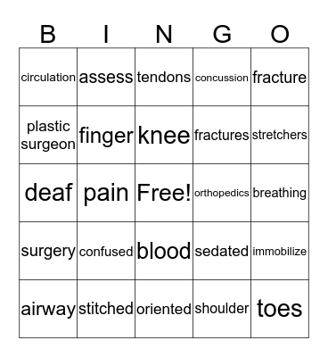 Medical Terminology Bingo Card
