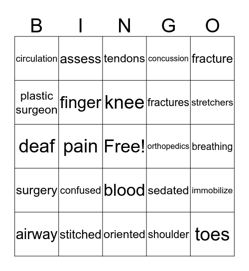 Medical Terminology Bingo Card