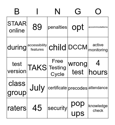 Campus Administrators LOVE State Testing Bingo Card