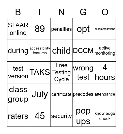 Campus Administrators LOVE State Testing Bingo Card
