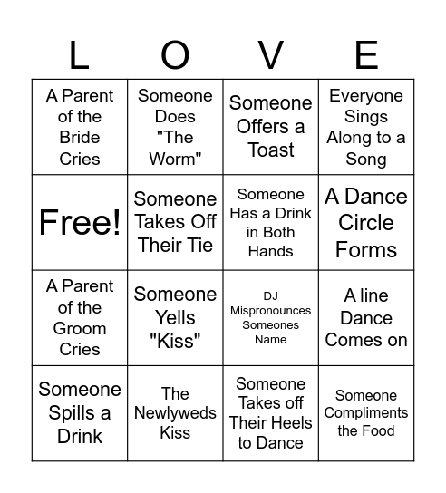 Bradley & Peyton's Wedding Bingo Card