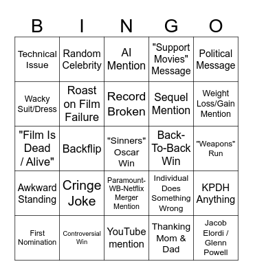 Oscars 2026 Bingo Card