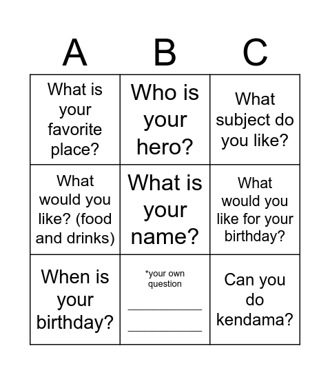 Untitled Bingo Card