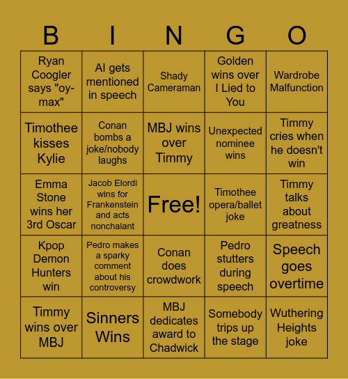Oscar's BINGO Card