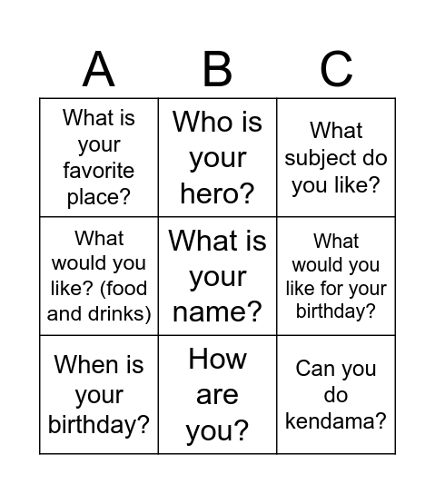 Untitled Bingo Card