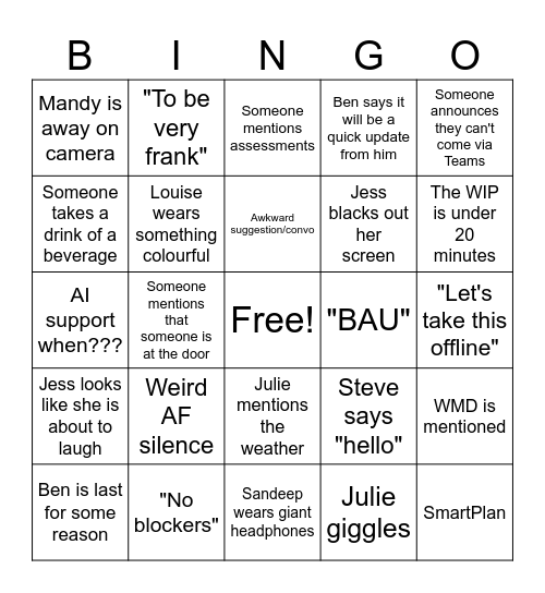 WIP Bingo Card