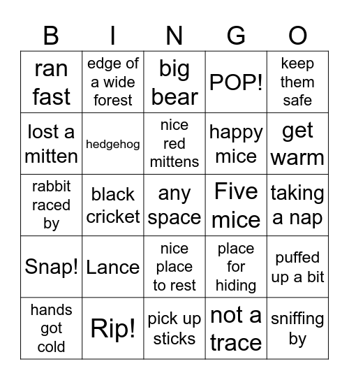 The Nice Mitten Bingo Card