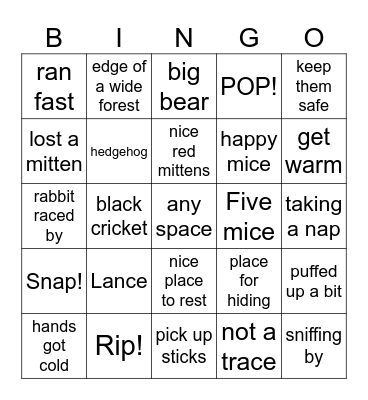 The Nice Mitten Bingo Card