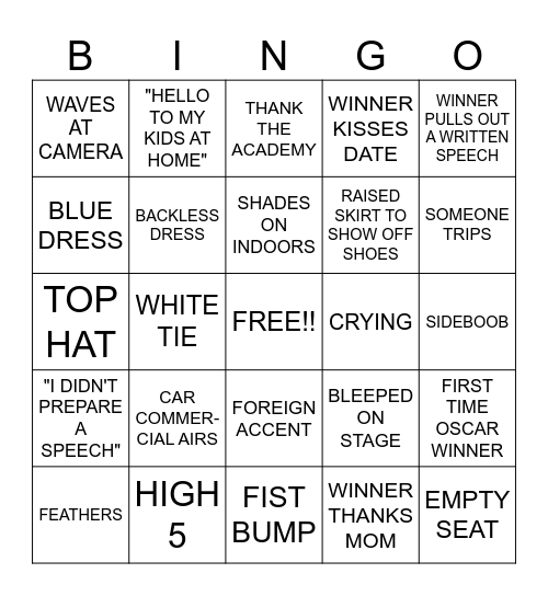 OSCARS BINGO! Bingo Card