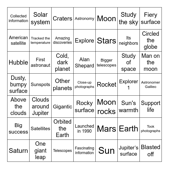 Earth and Its Neighbors Bingo Card