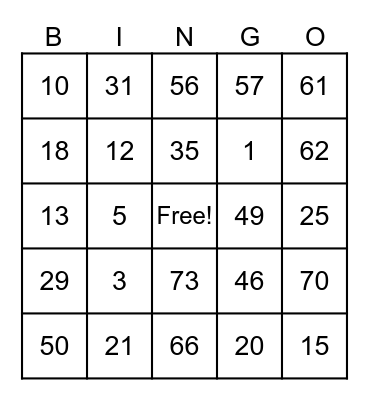 St. Patty Bingo Card