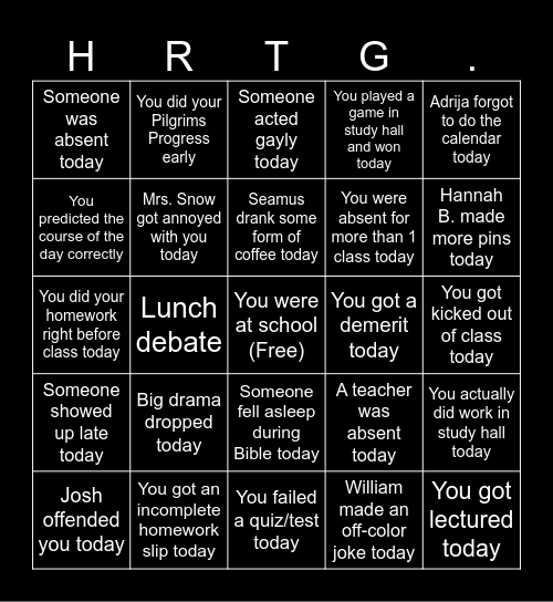 HBA/WFB Bingo Card