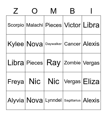 Zombies4dawn Bingo Card