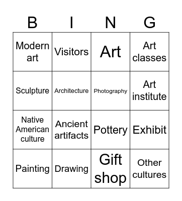 Art Exhibit Bingo Card