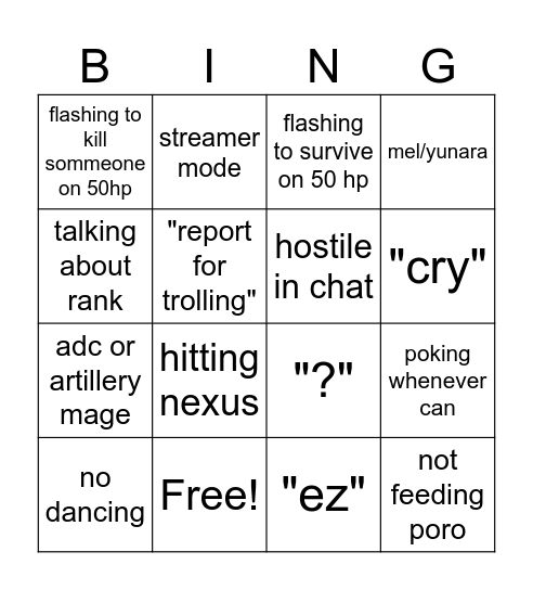 aram tryhard bingo Card