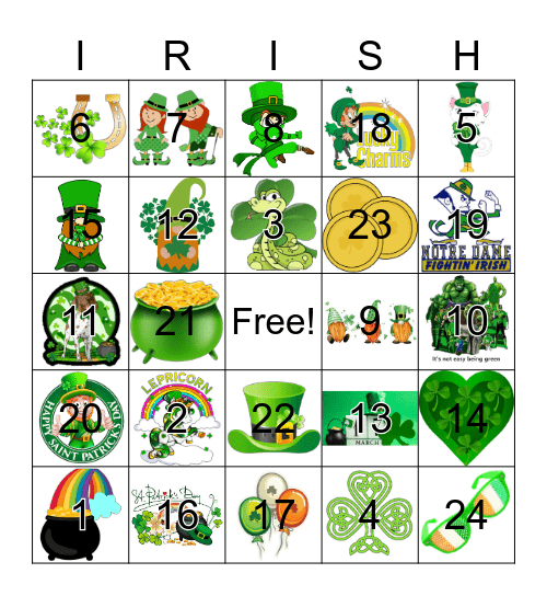 Happy St. Patricks Day Bingo Card