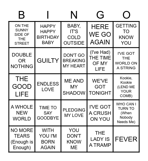 MB #100  -  DUETS Bingo Card
