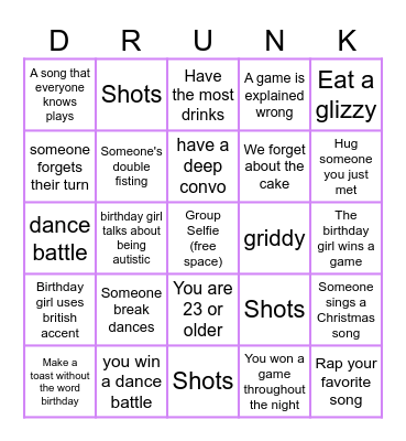 22nd Birthday Bingo Card