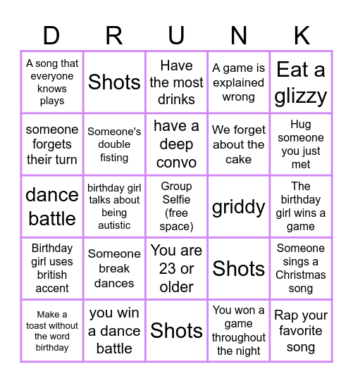 22nd Birthday Bingo Card